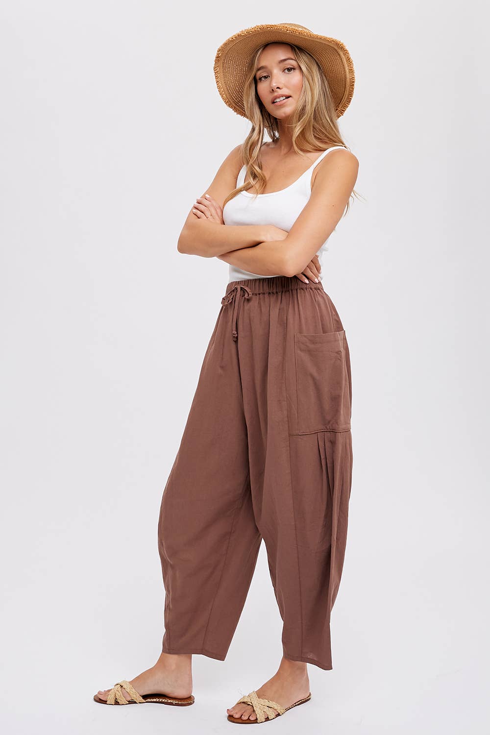 Linen Blend Wide Leg Pants