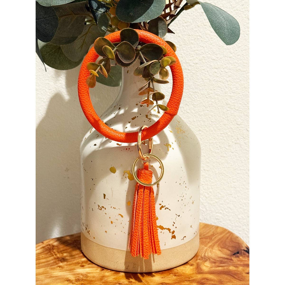 Solid PU Leather Wristlet Bangle Key Chain