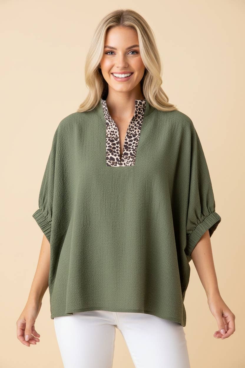 Leopard Split Neck Top