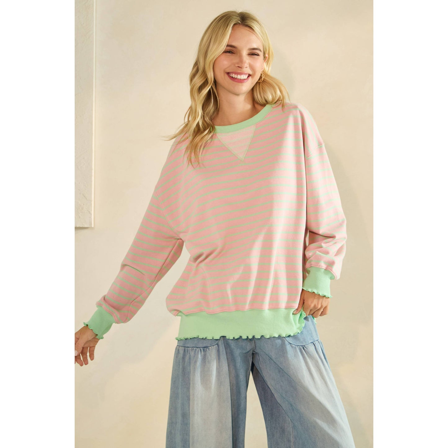 Striped Knit Long Sleeve Top