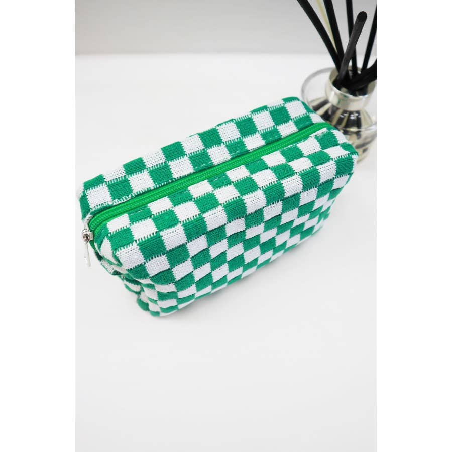 Checkered Knitted Cosmetic Bag