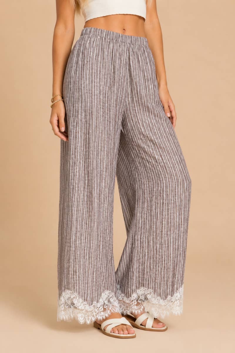 Lace-Trimmed Wide-Leg Pants