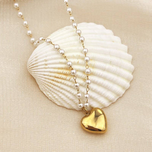 Waterproof Pearl Heart Necklace