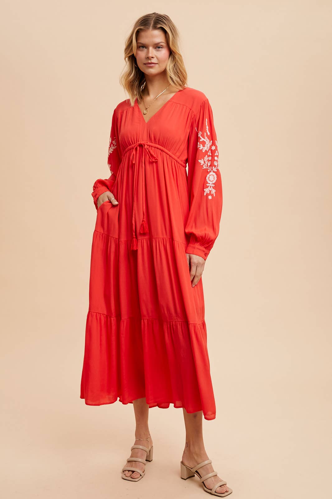 Embroidered Sleeve Maxi Dress