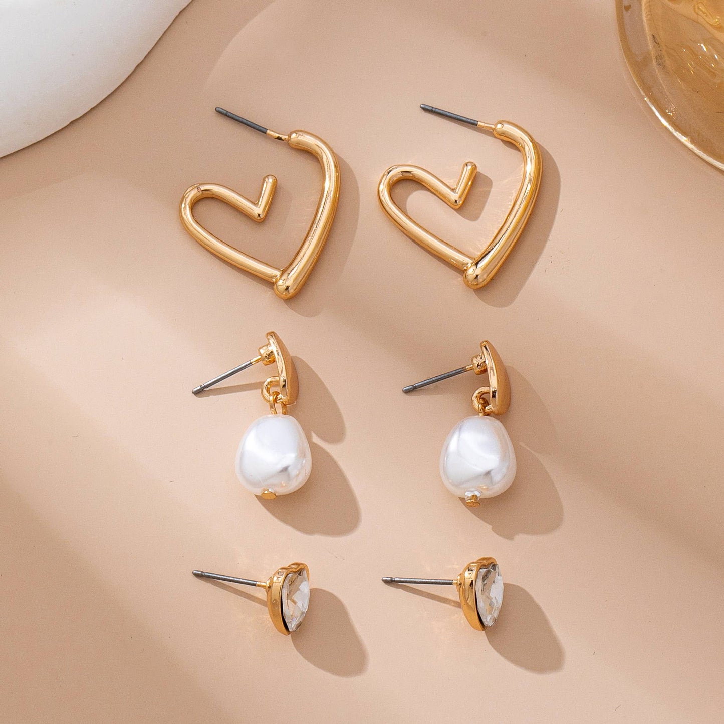 Heart Pearl Earring Trio