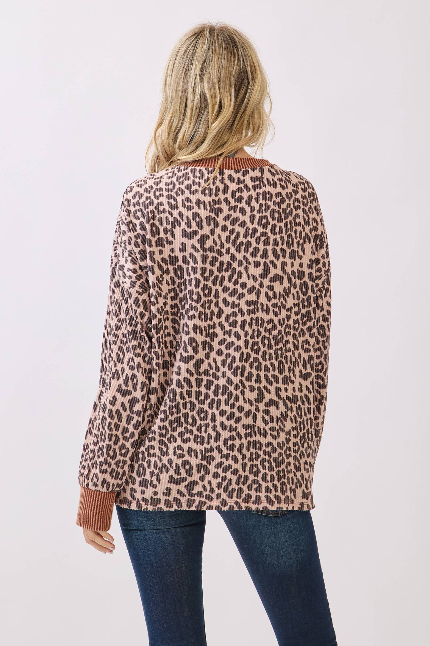 Ribbed Animal Print Long Sleeve Top