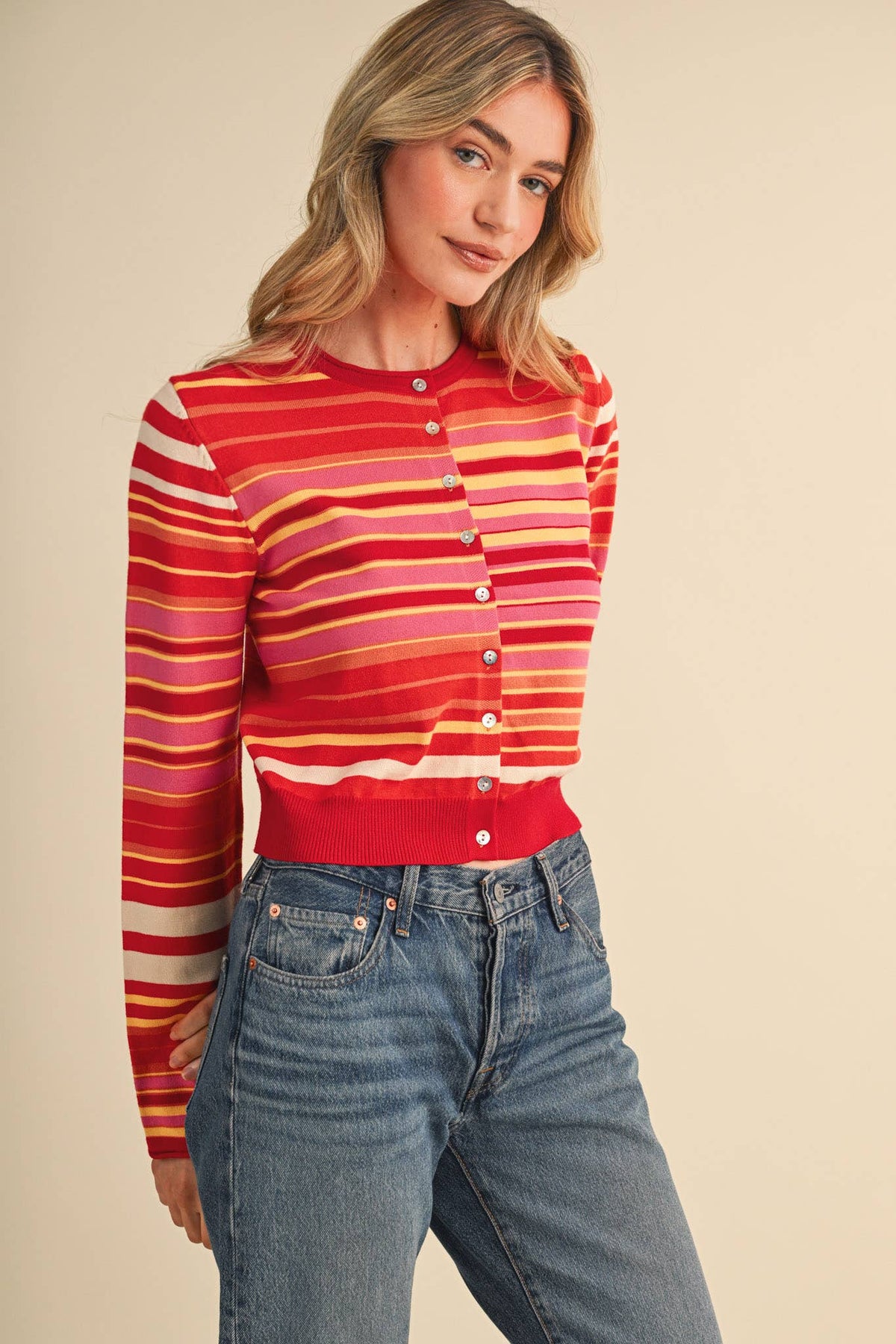 Multi Color Striped Sweater Cardigan