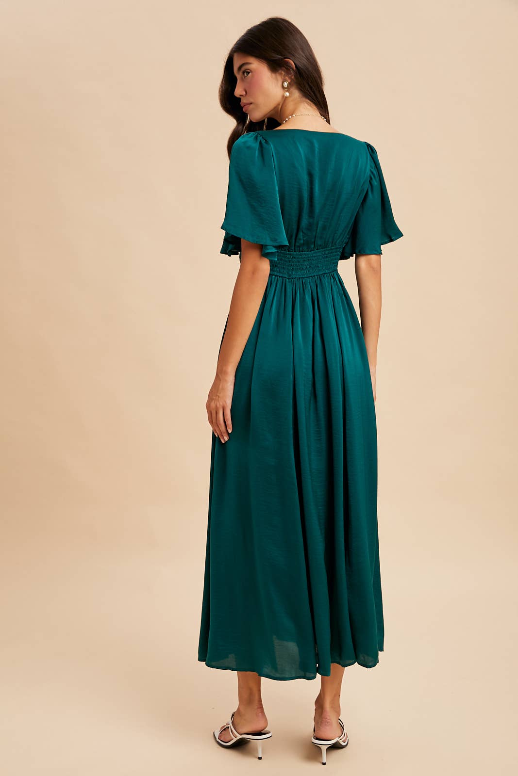 Emerald Satin Lace Maxi Dress
