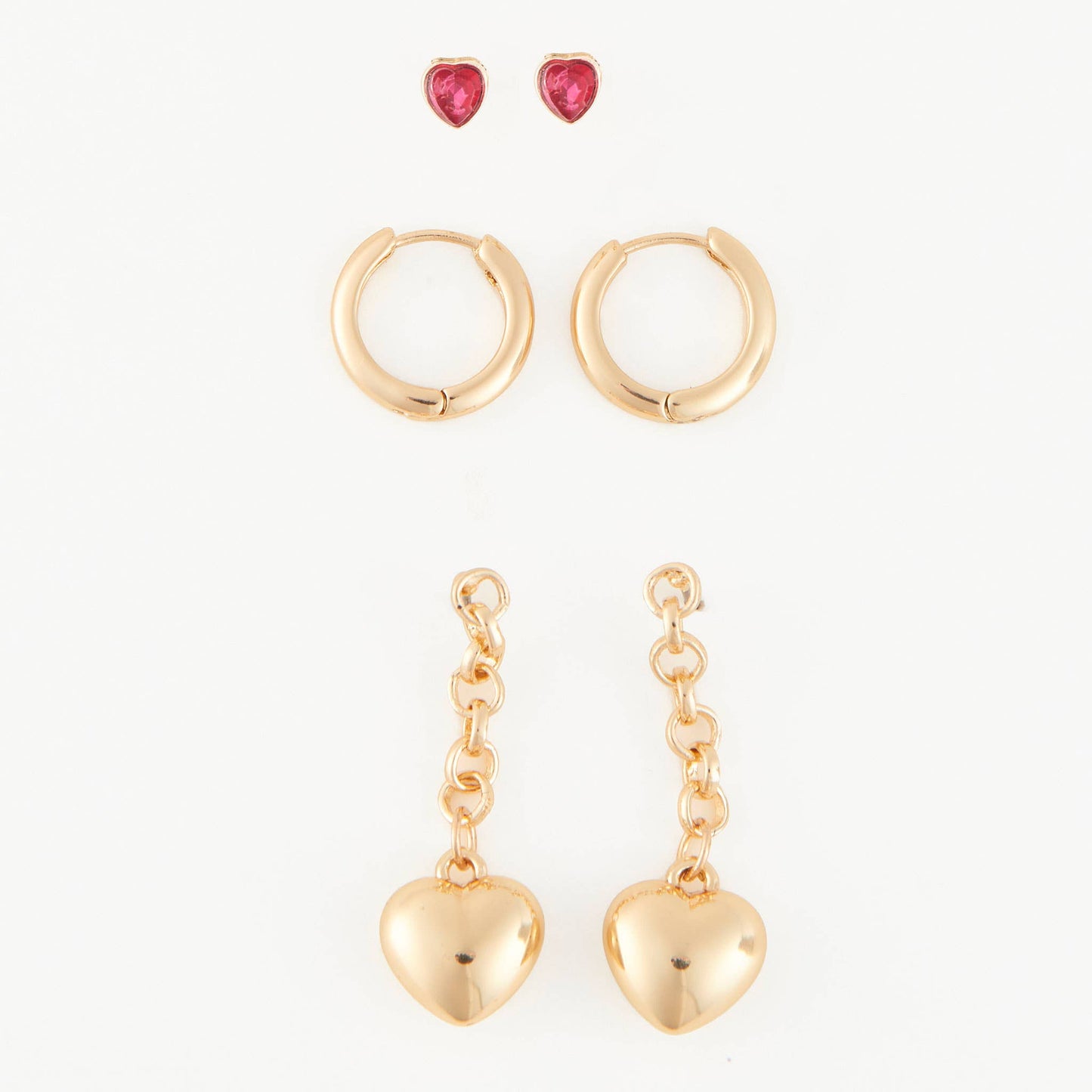 Earring Trio Set Mina Puffy Heart Stud + Hoop + Dangle