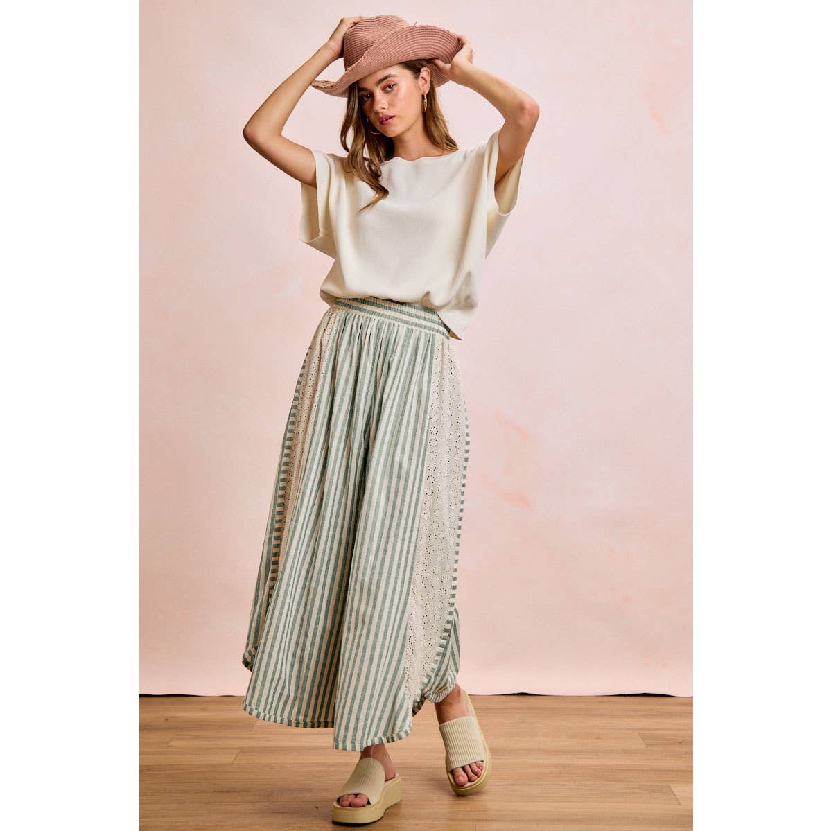 Floral Eyelet Wide Leg Pants