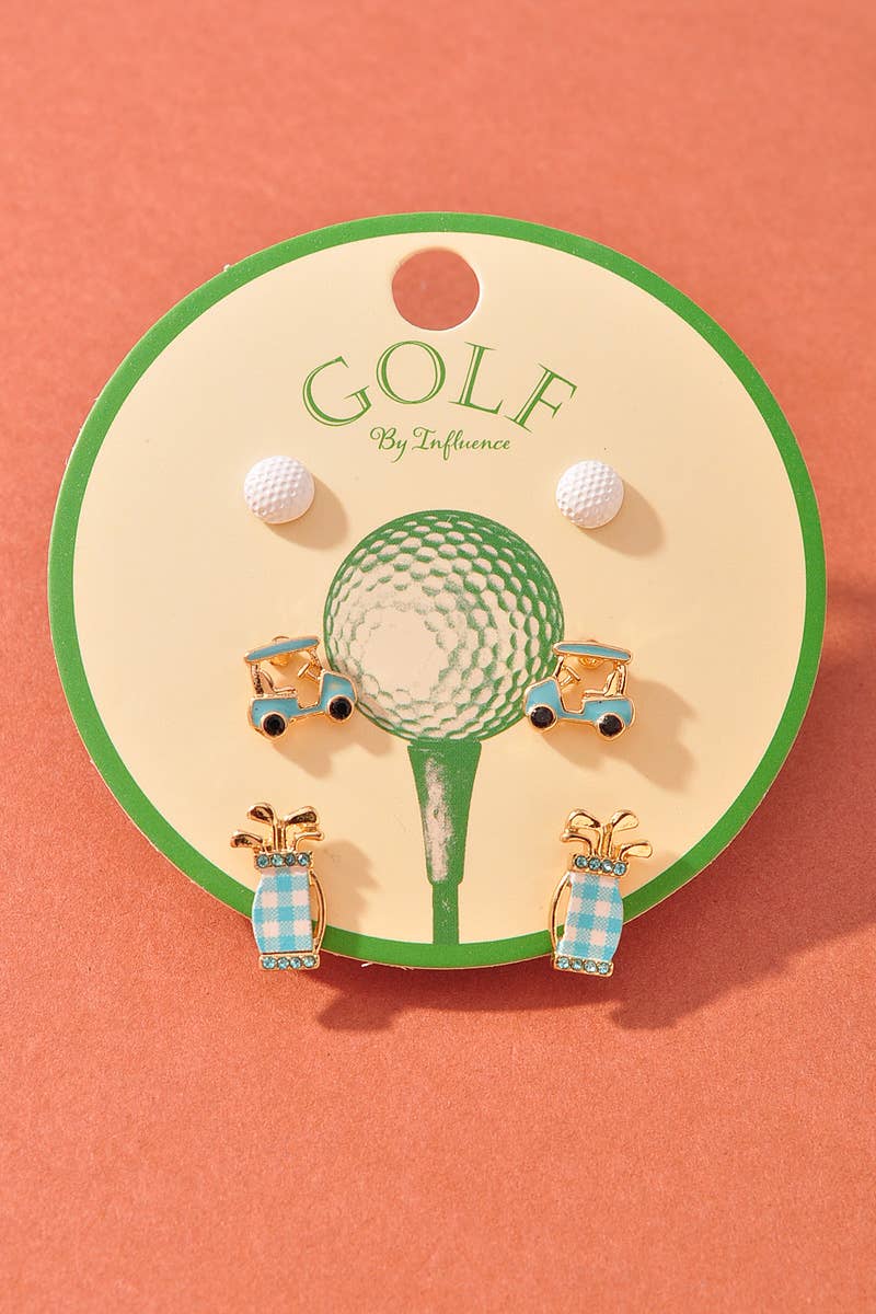 GOLF BALL, CART AND BAG 3 SET EARRINGS