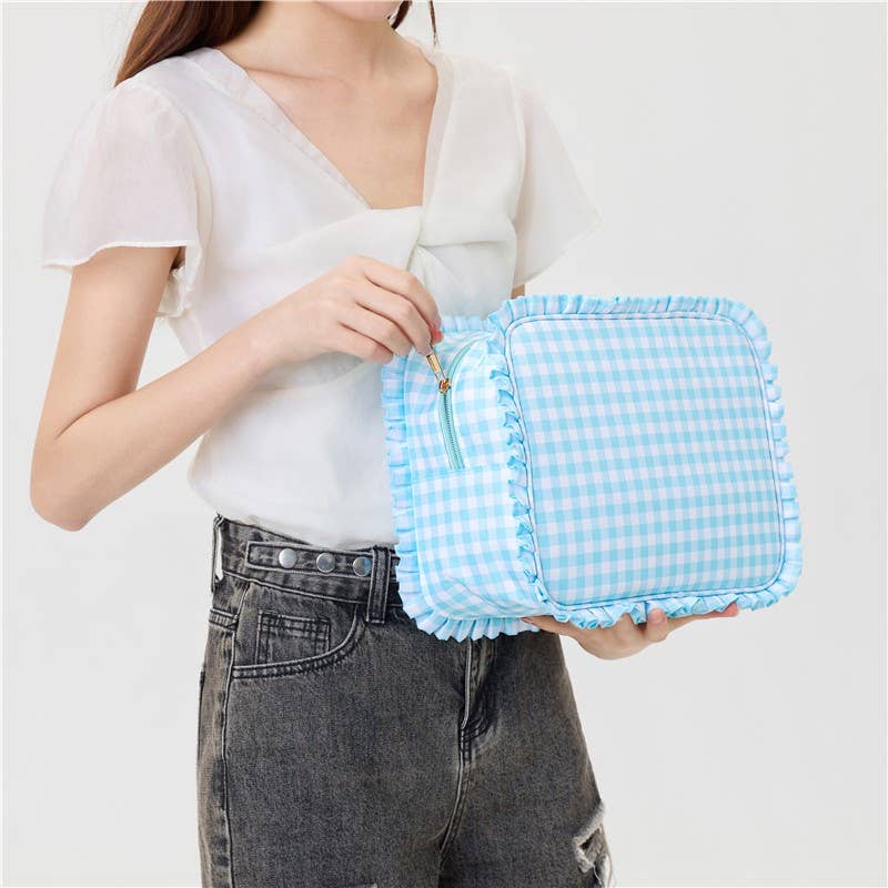 Gingham Ruffle Cosmetic Bag