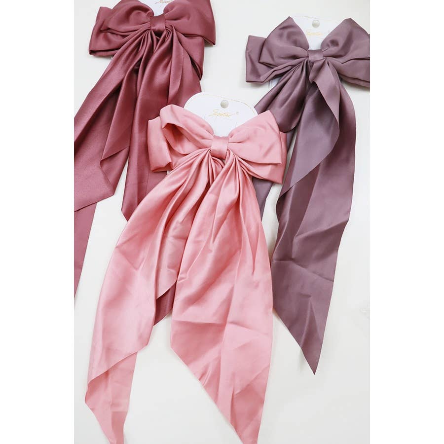 Matte Satin Long Tail Hair Bow Clip