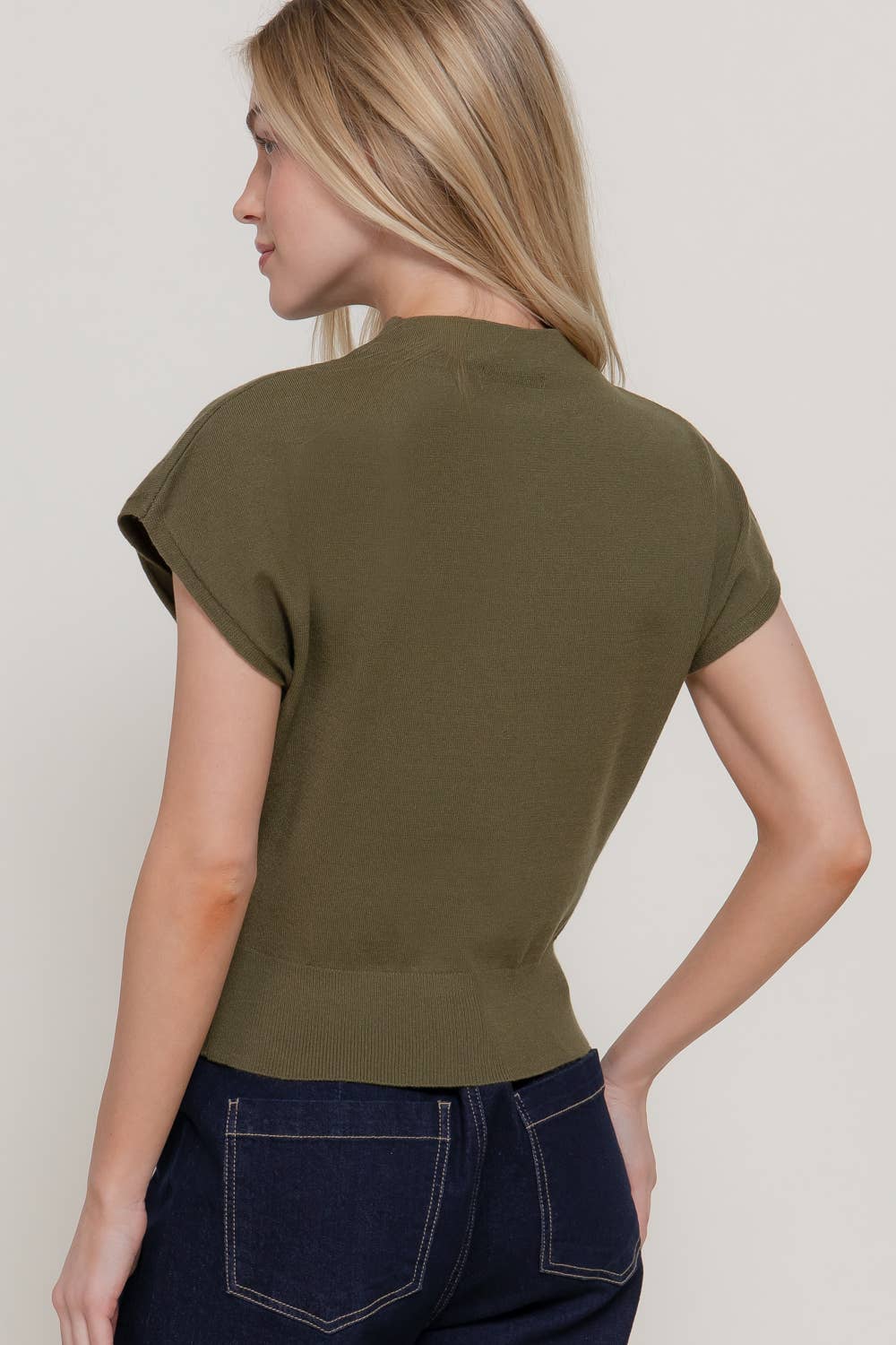 Cap Sleeve Mock Neck Sweater Top