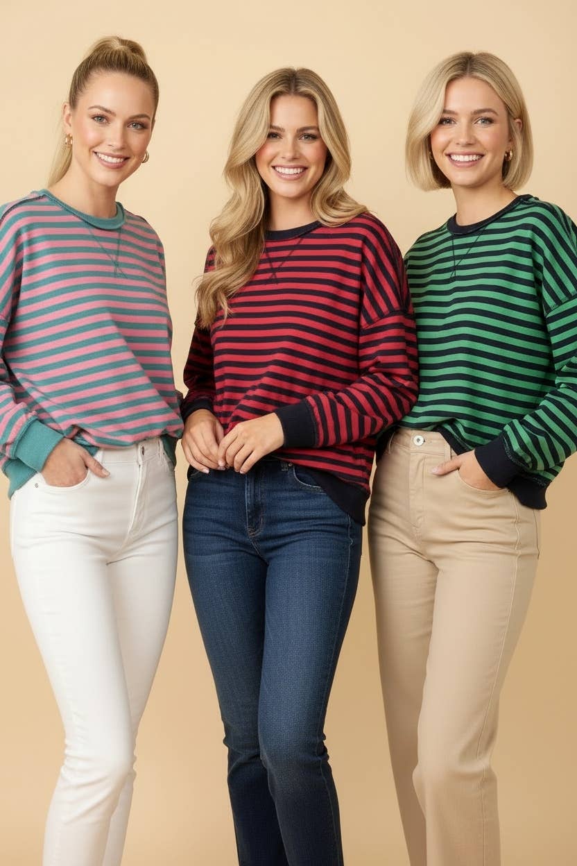 Striped Drop-Shoulder Pullover Sweatshirt