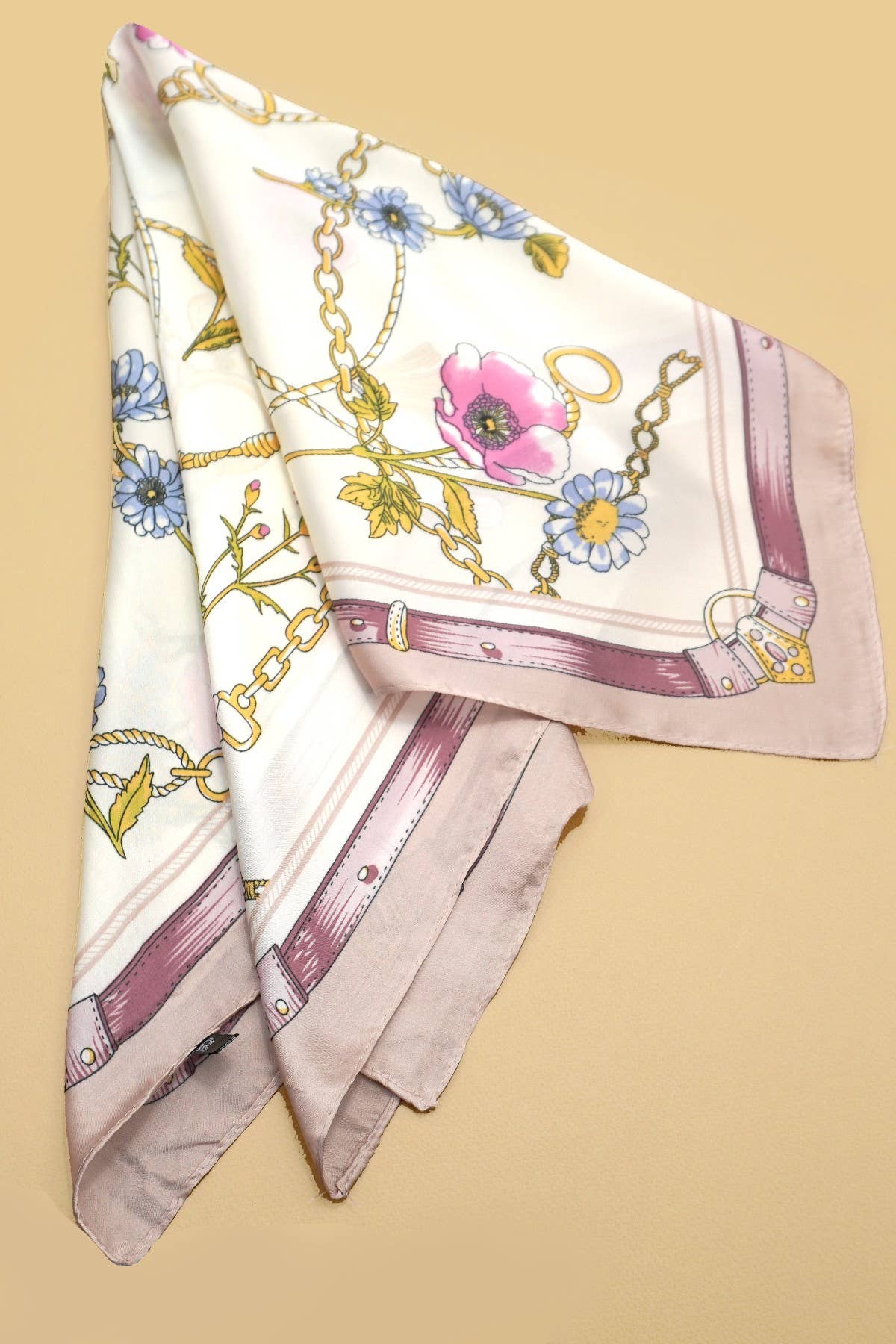 Golden Pink Floral Bandana Scarf