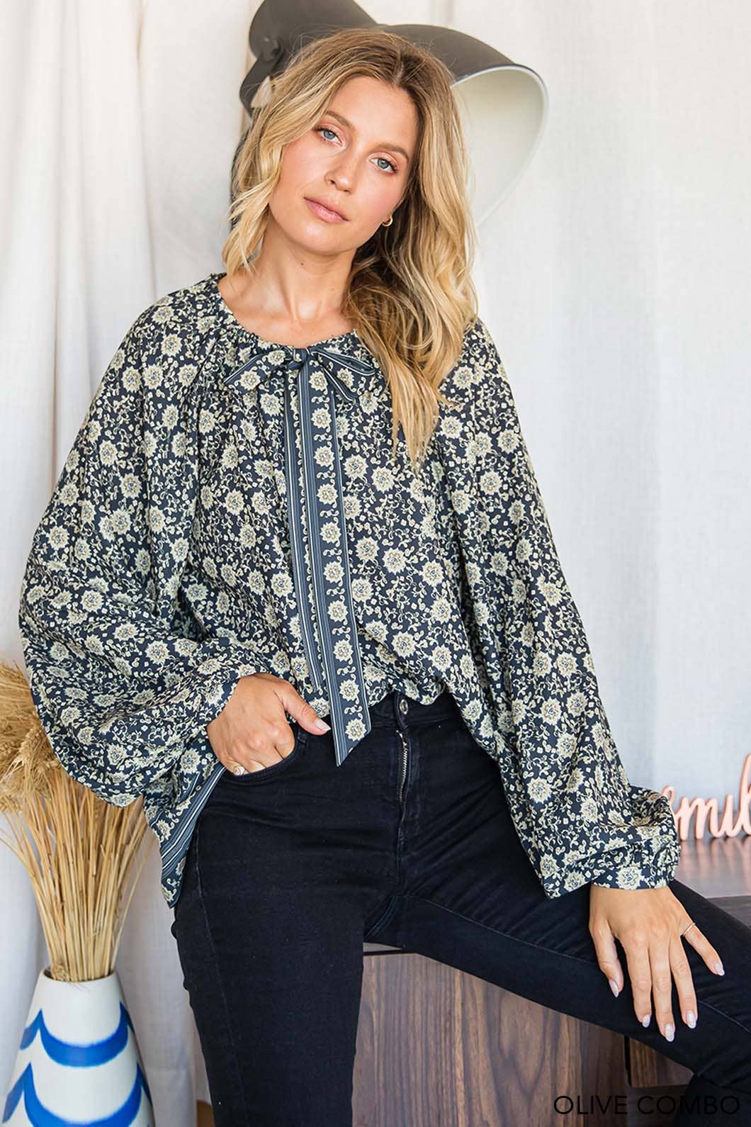 Renea Olive Long Sleeve Top