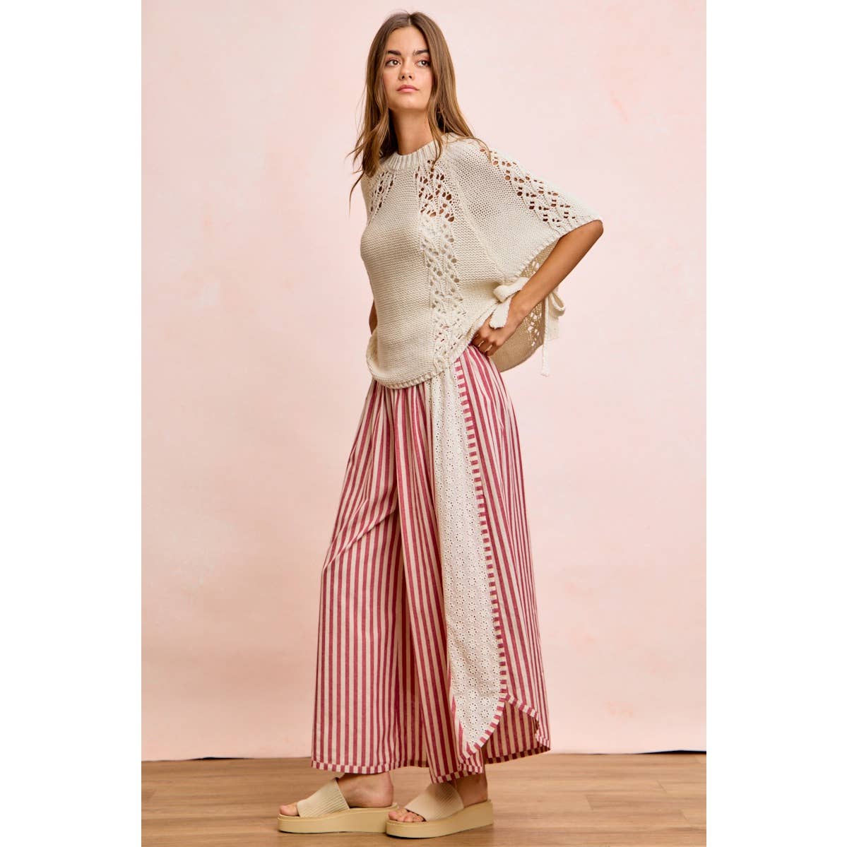 Floral Eyelet Wide Leg Pants
