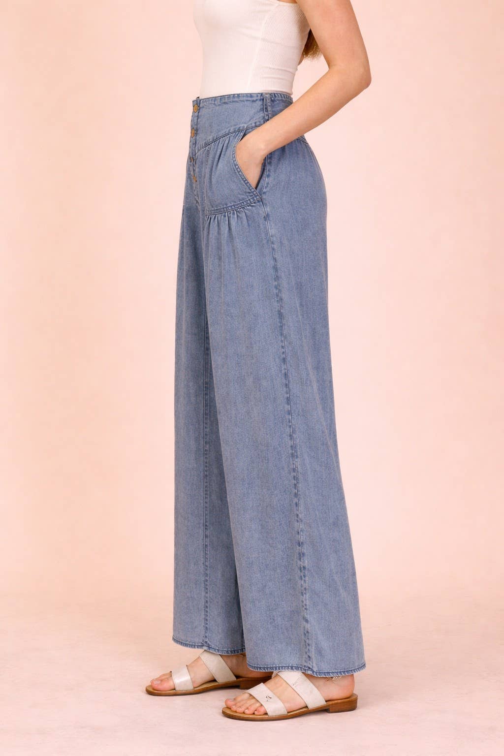 Mineral Washed Chambray Wide Pants