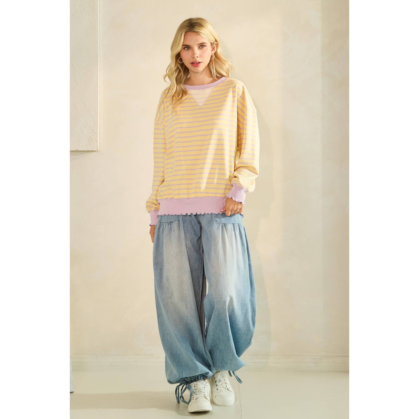 Striped Knit Long Sleeve Top