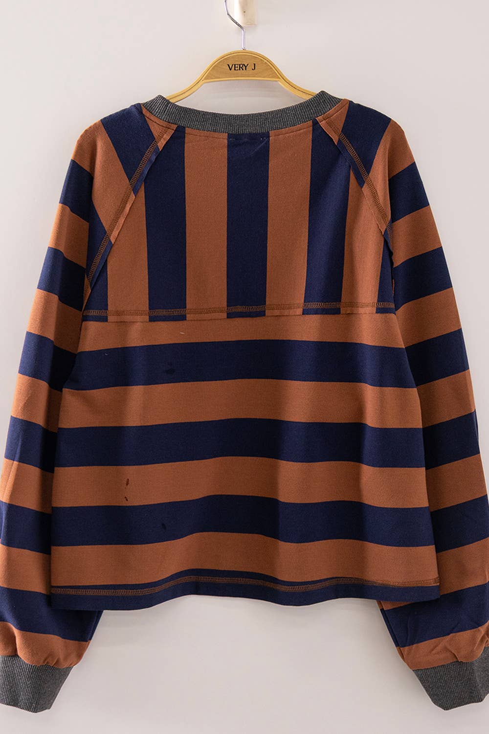 Striped Detail Cropped Long Sleeve Top