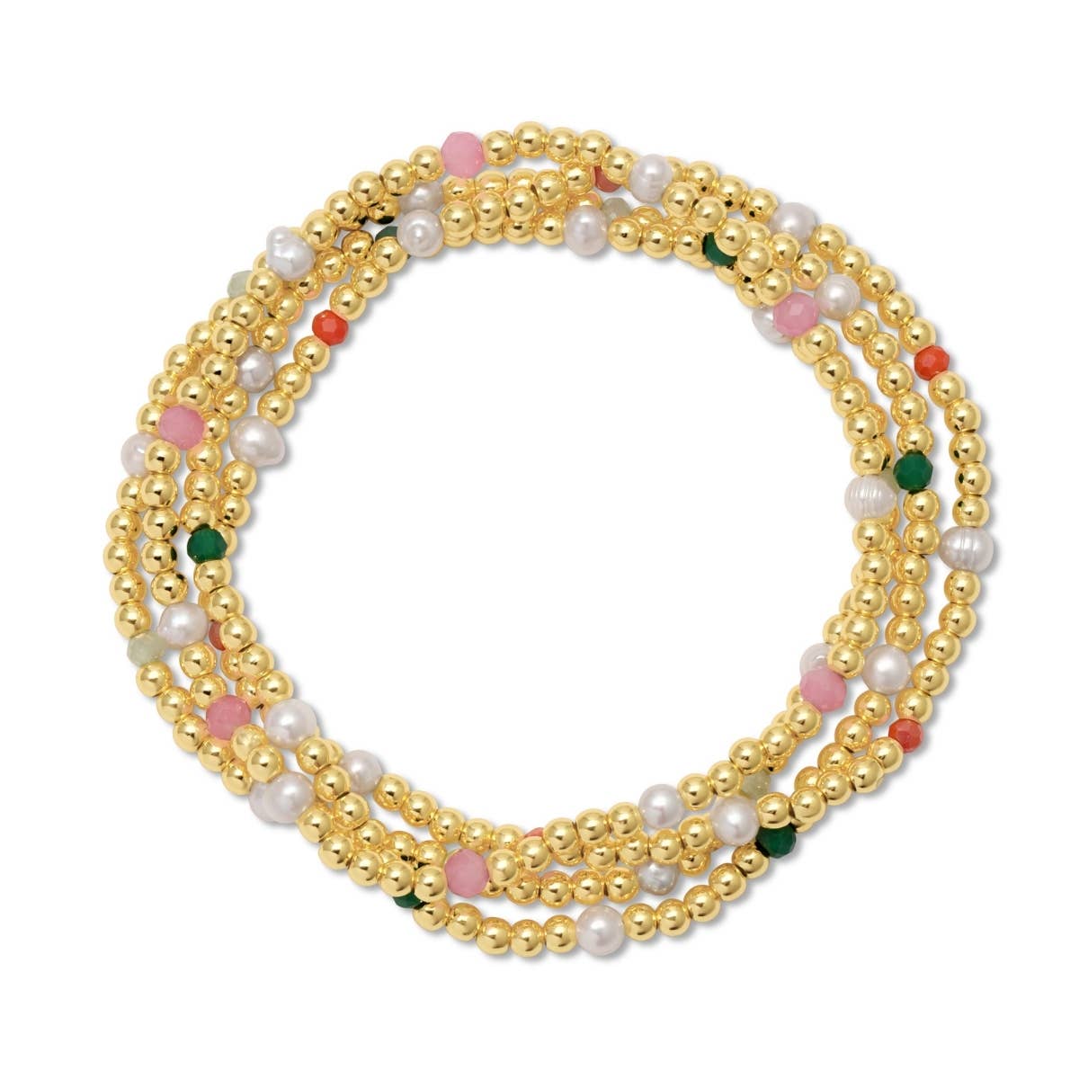 3mm Beaded Stretch Bracelet with Pearls and Crystals