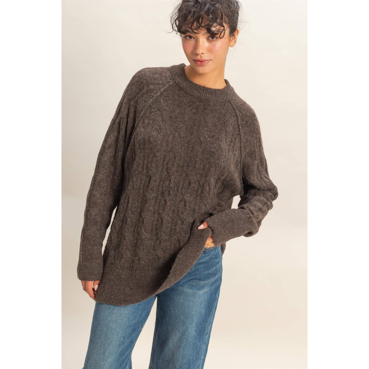 Crew Neck Cable Knit Sweater Pullover