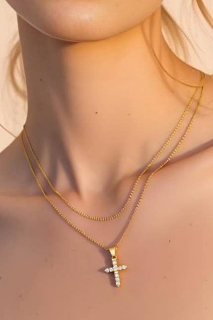 Waterproof Layered Cross Necklace