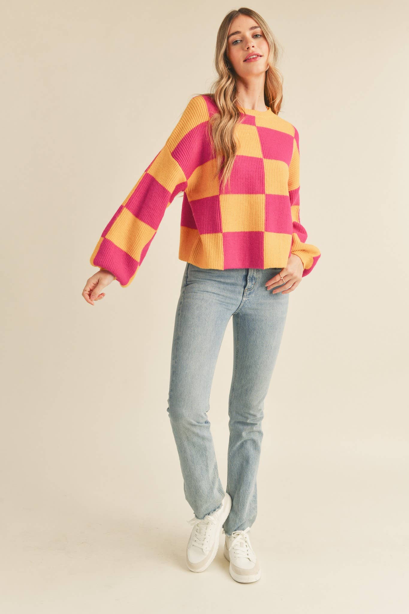 Pink & Yellow Checker Sweater