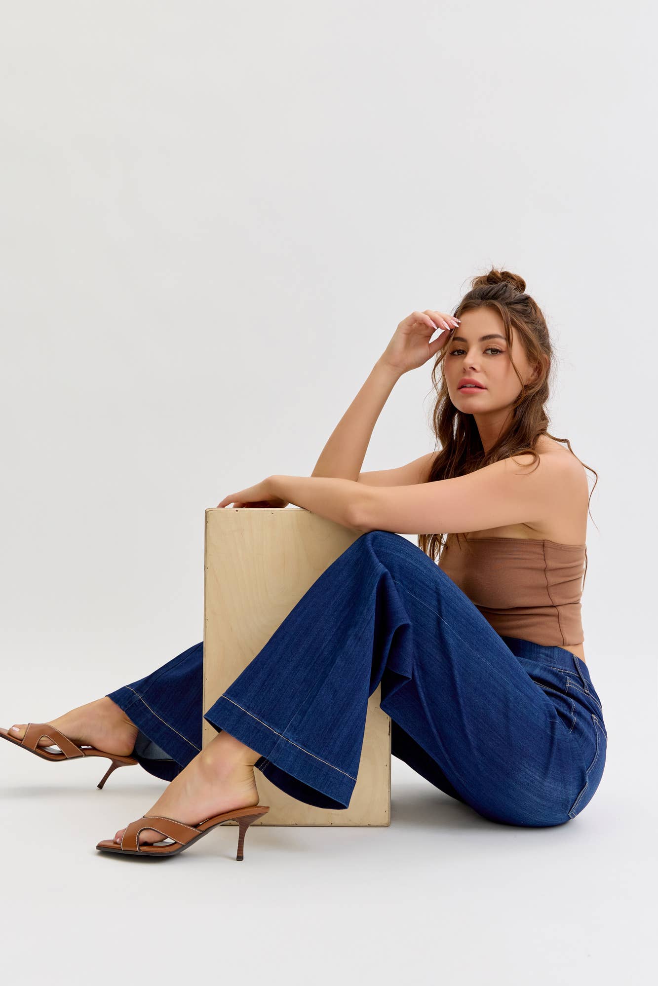 Cello Comfort Dark High Rise Pull-On Wide Leg Denim