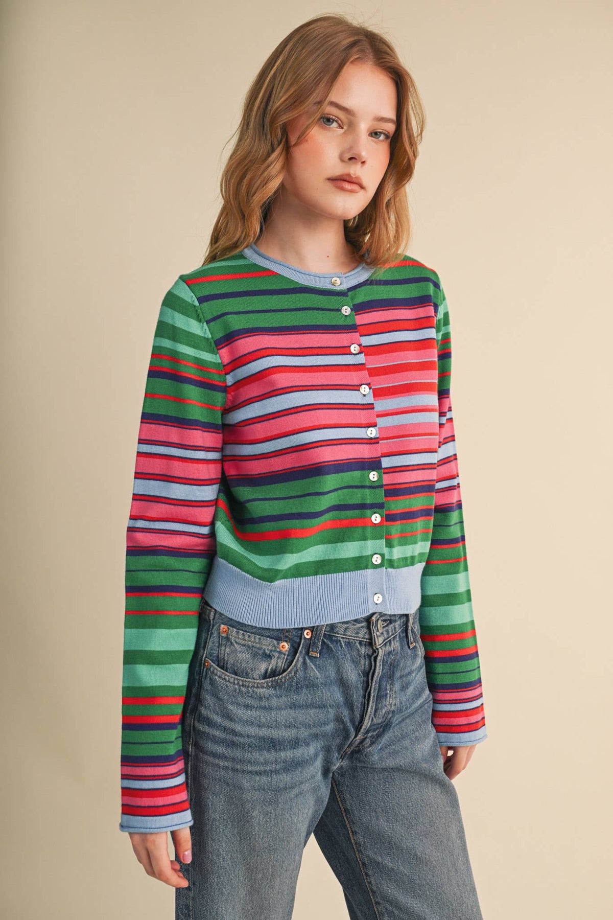 Multi Color Striped Sweater Cardigan