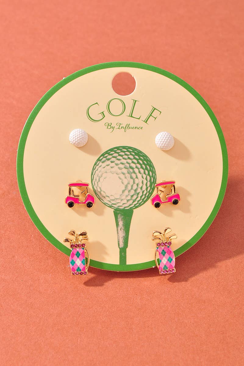 GOLF BALL, CART AND BAG 3 SET EARRINGS
