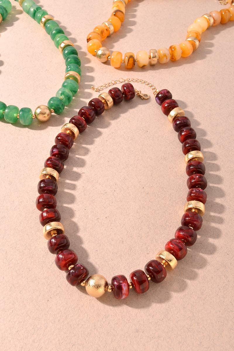 Marbled Beaded & Gold Accent Necklace