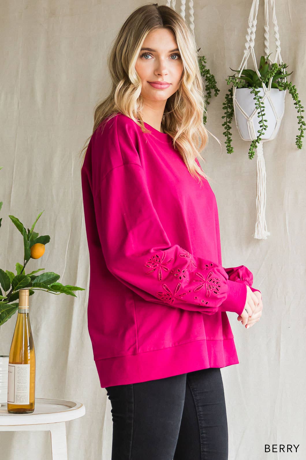 Embroidery Sleeve Pullover Top