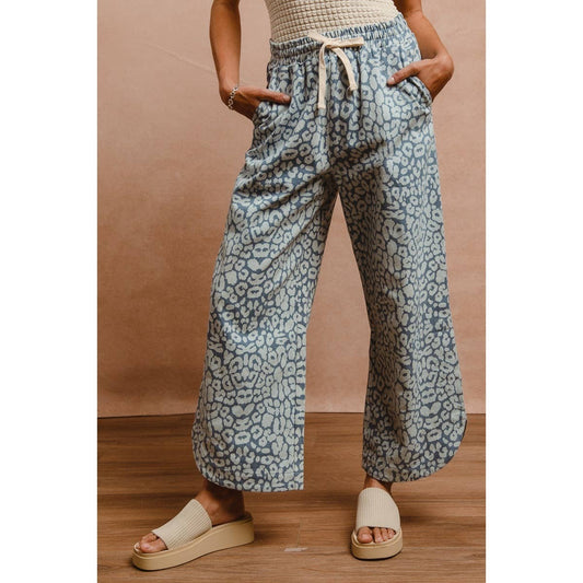 Washed Leopard Drawstring Pants