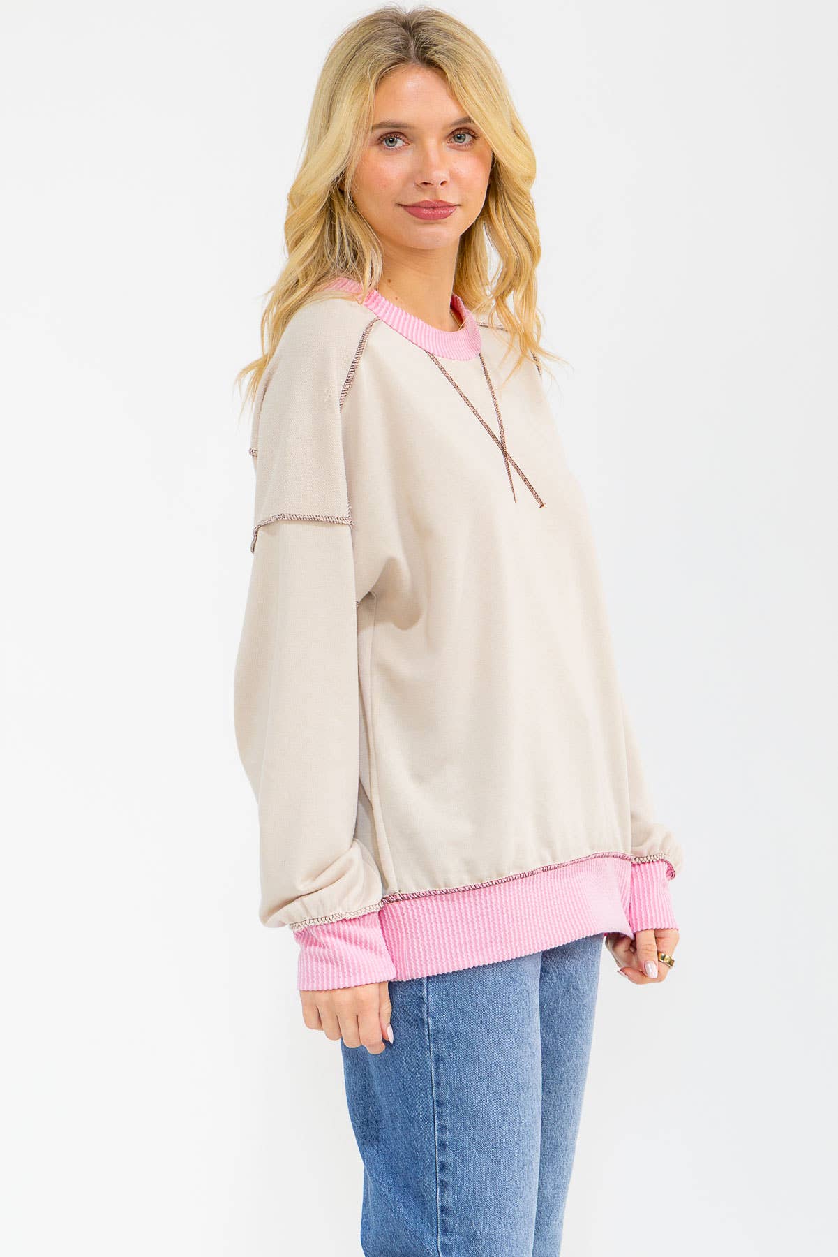 Contrast Trim Exposed Seam Sweatshirt