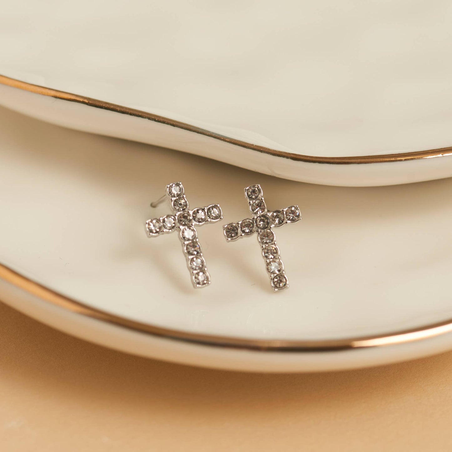 Waterproof Earrings Pave Cross Stud Gold & Steel Narelle