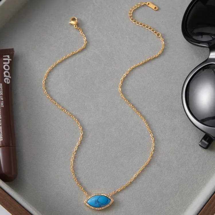 Waterproof Blue Stone Necklace