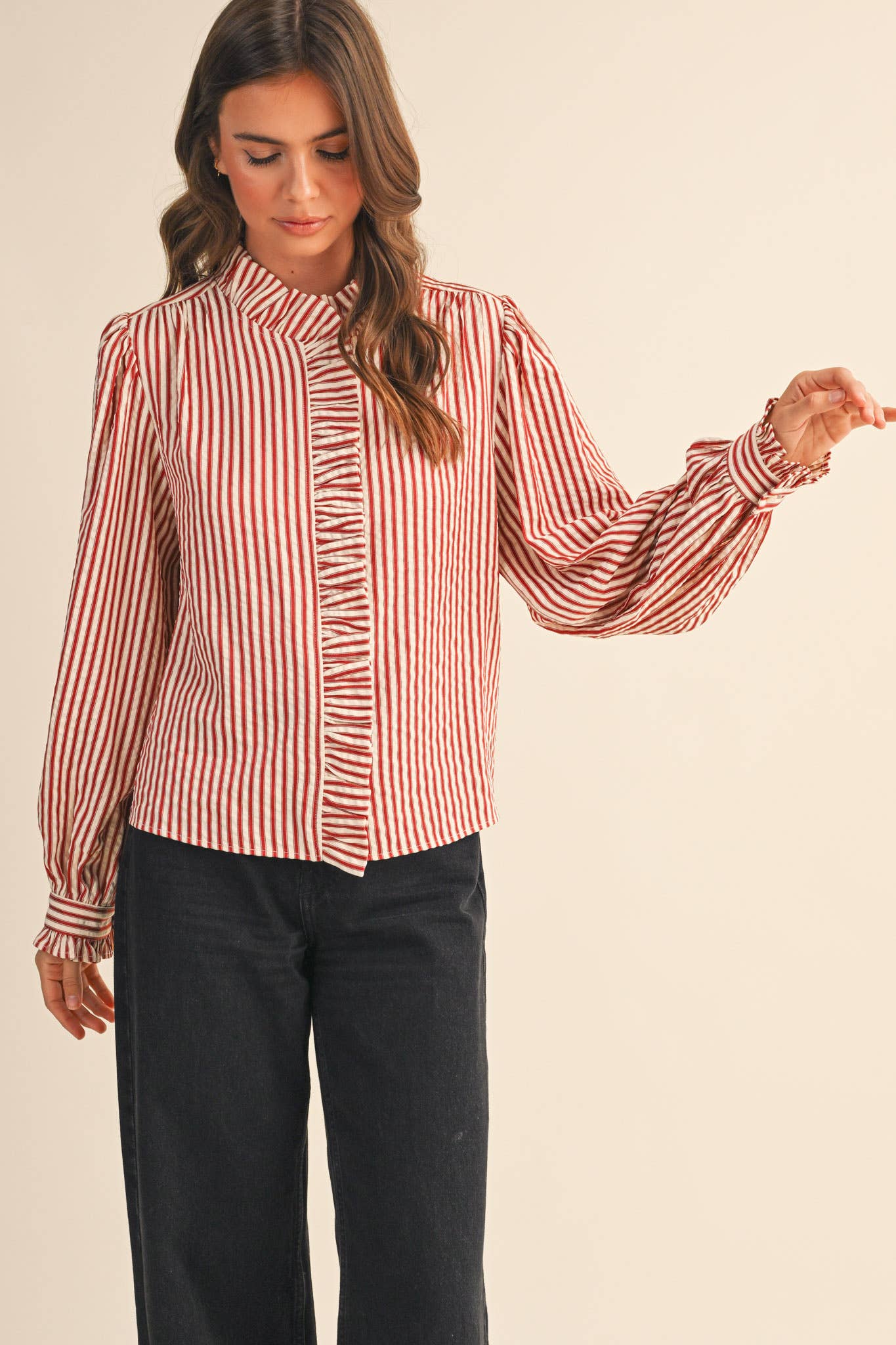 Ruffle Striped Long Sleeve Top