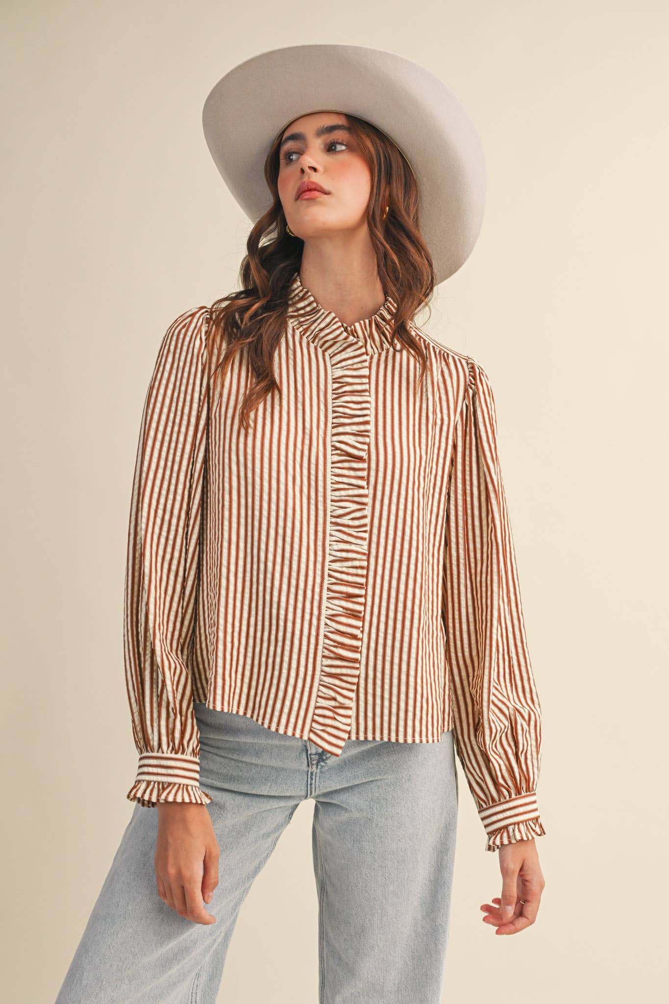 Ruffle Striped Long Sleeve Top