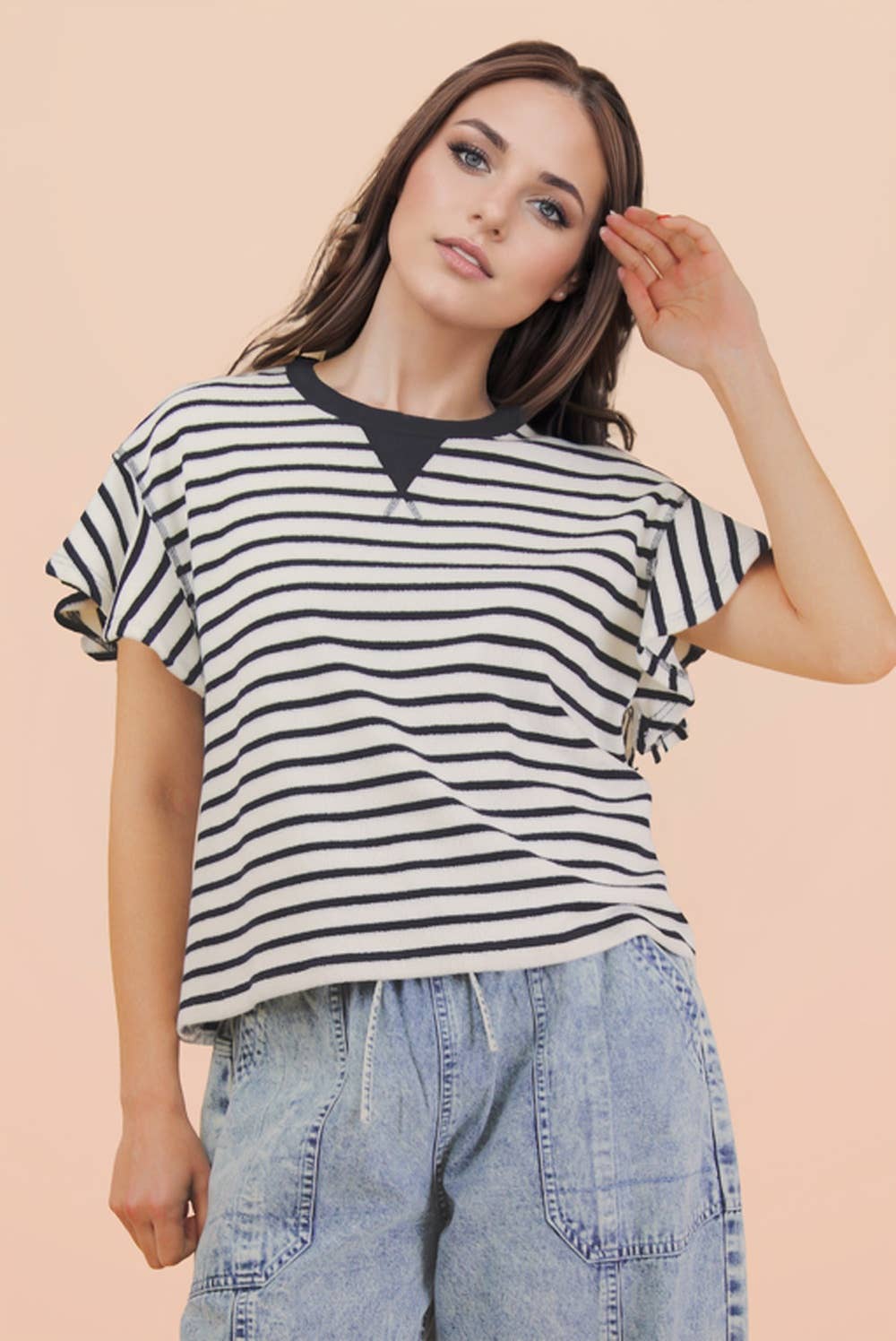 Sophia Ruffle Stripe Knit Top