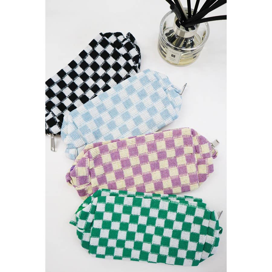 Checkered Knitted Cosmetic Bag