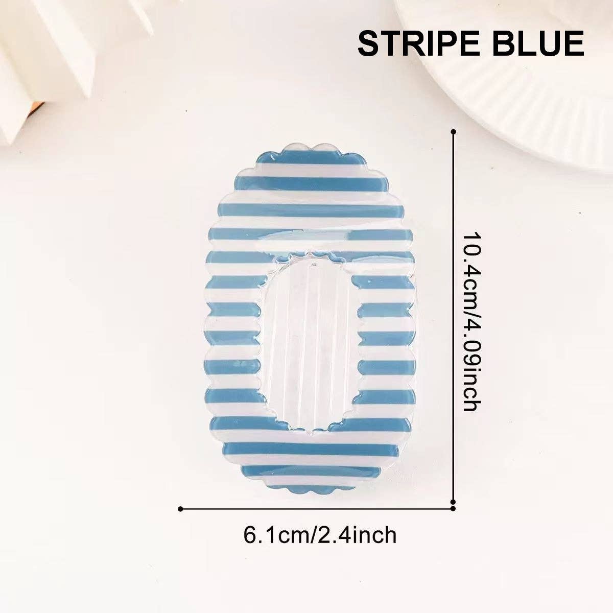 Scalloped Edge Floral and Stripe Flat Hair Claw Clip