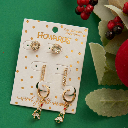 Holiday Gold Christmas Tree Earring Trio