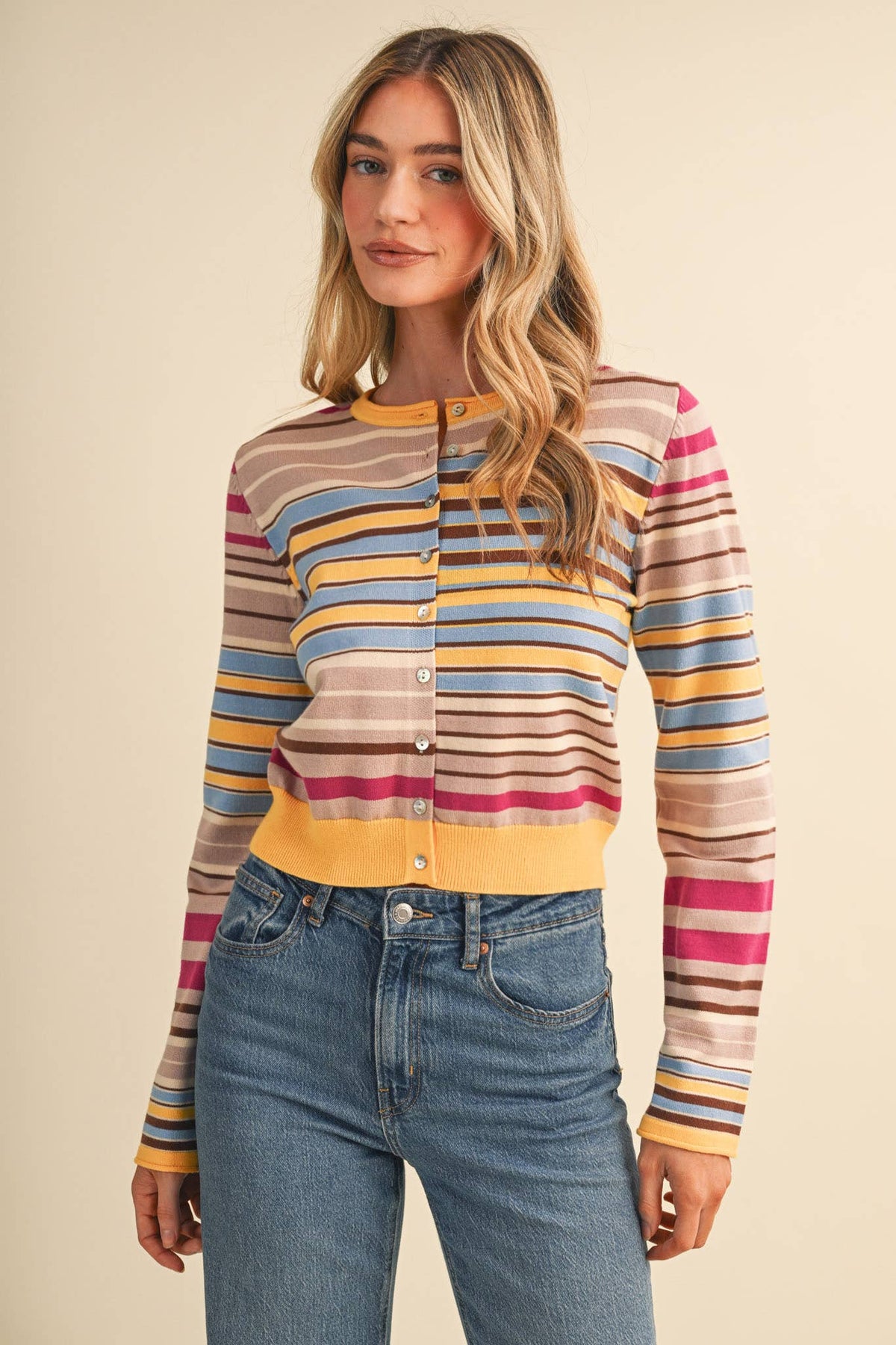 Multi Color Striped Sweater Cardigan