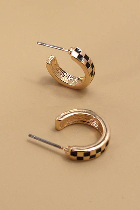 Gold Checkerboard Mini Hoop Earrings