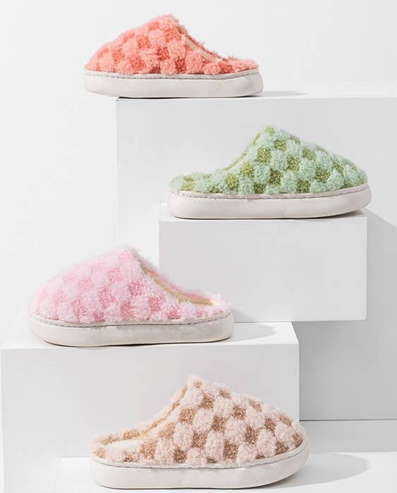 Plush Checker Slippers