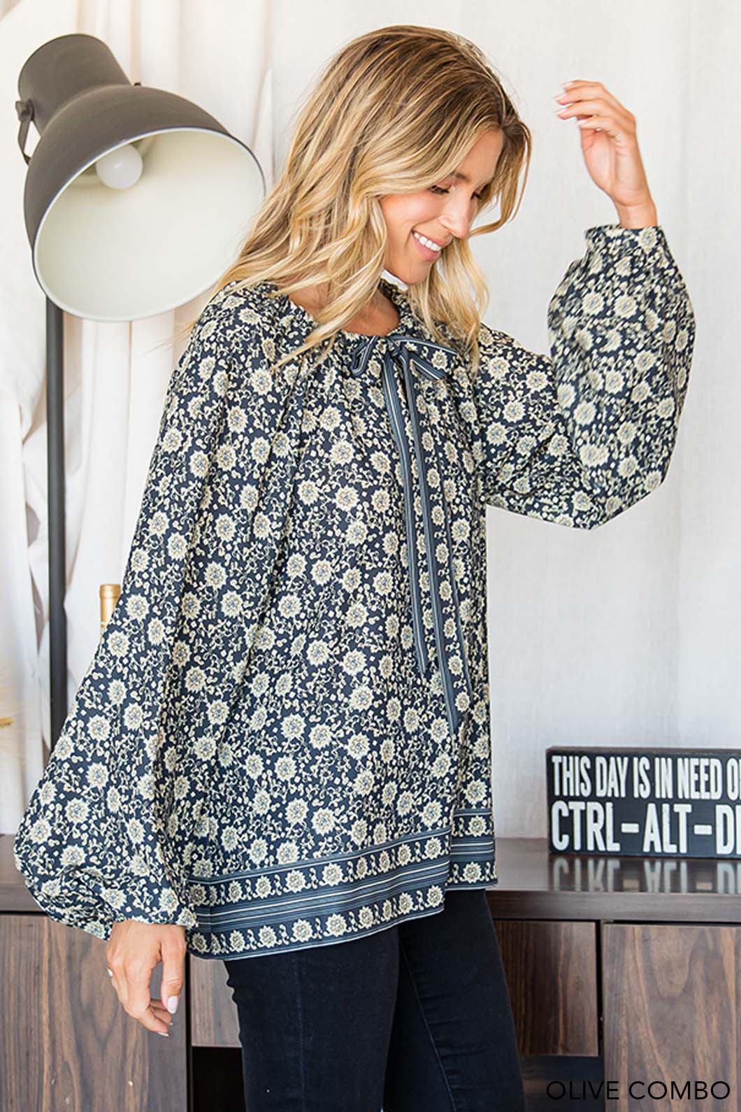 Renea Olive Long Sleeve Top