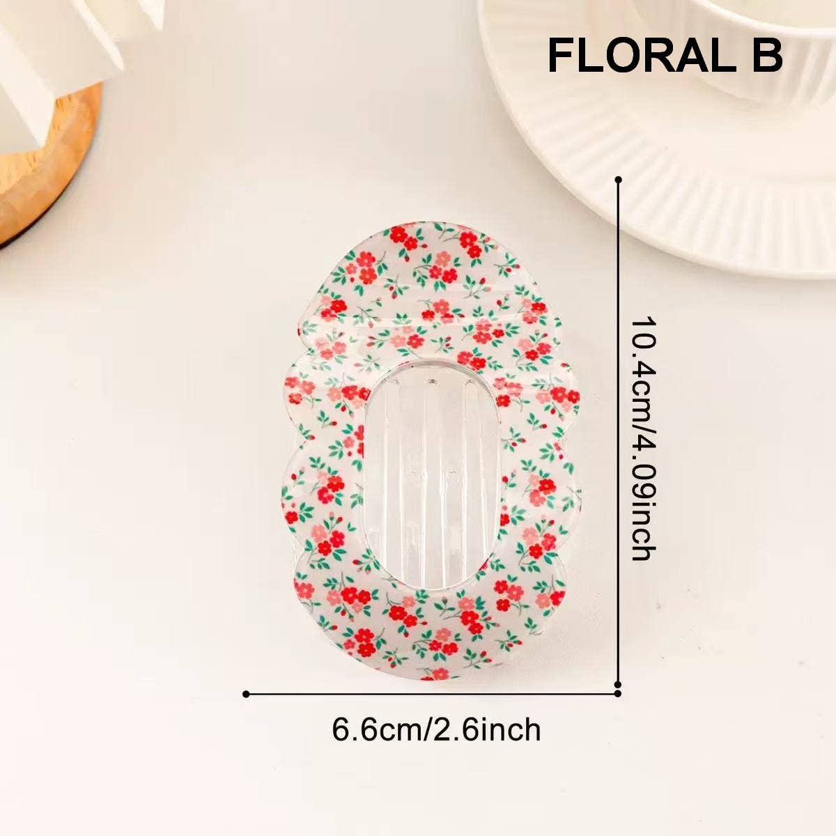 Scalloped Edge Floral and Stripe Flat Hair Claw Clip