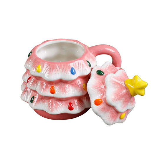 Pink Christmas Tree Mug w/ Lid